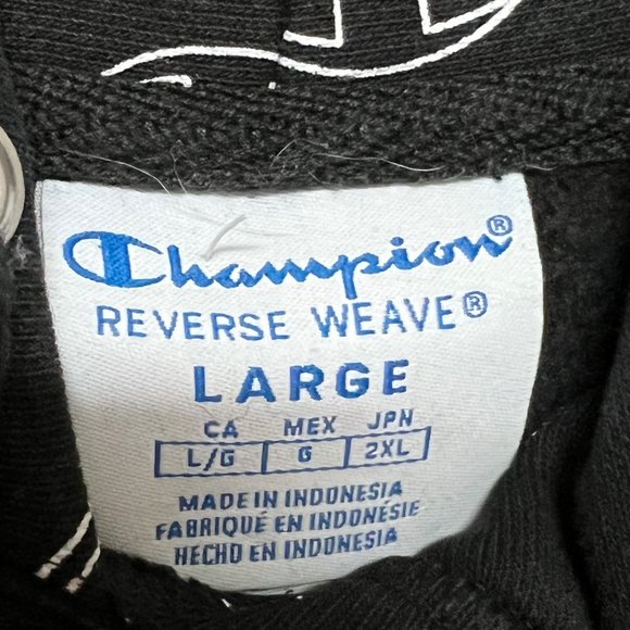 CHAMPION Reverse Weave Hooded SweatShirt Front Pocket All-Over Print Size L - Picture 8 of 9